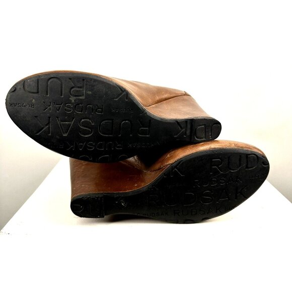 Rudsak Womens Leather Boots Wedge Ankle Strap Buckle Fold Over Brown Size 6.5 - Picture 8 of 14